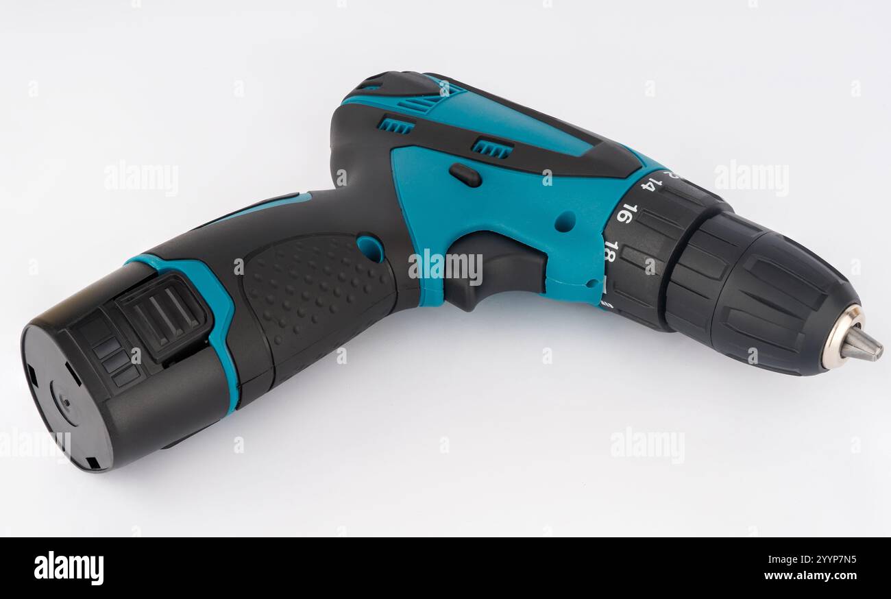 Cordless drill with a set of modes, insulation. Stock Photo