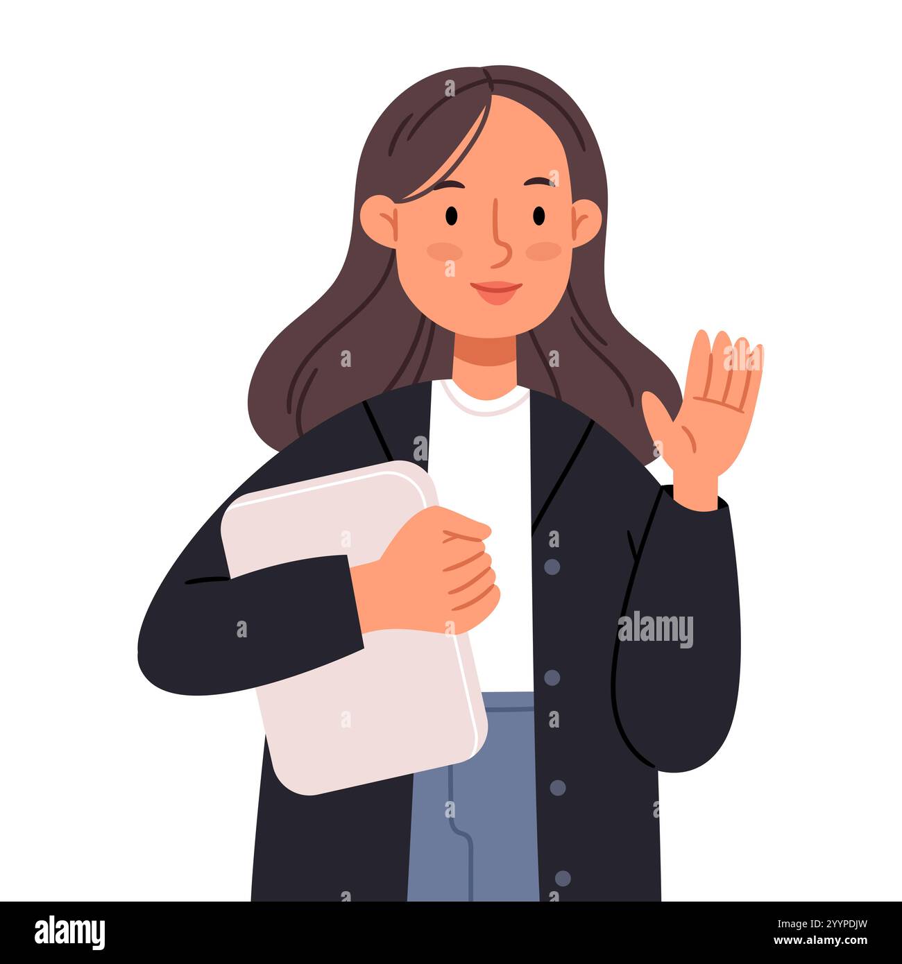 Cute girl with laptop waving hand Stock Vector Image & Art - Alamy
