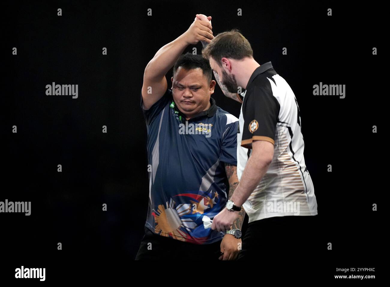 Paolo Nebrida (left) is congratulated by Ross Smith on his victory on