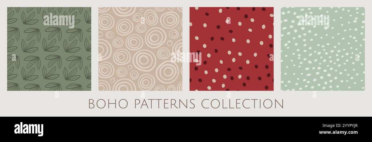 Seamless patterns collection in Boho style. Stock Vector
