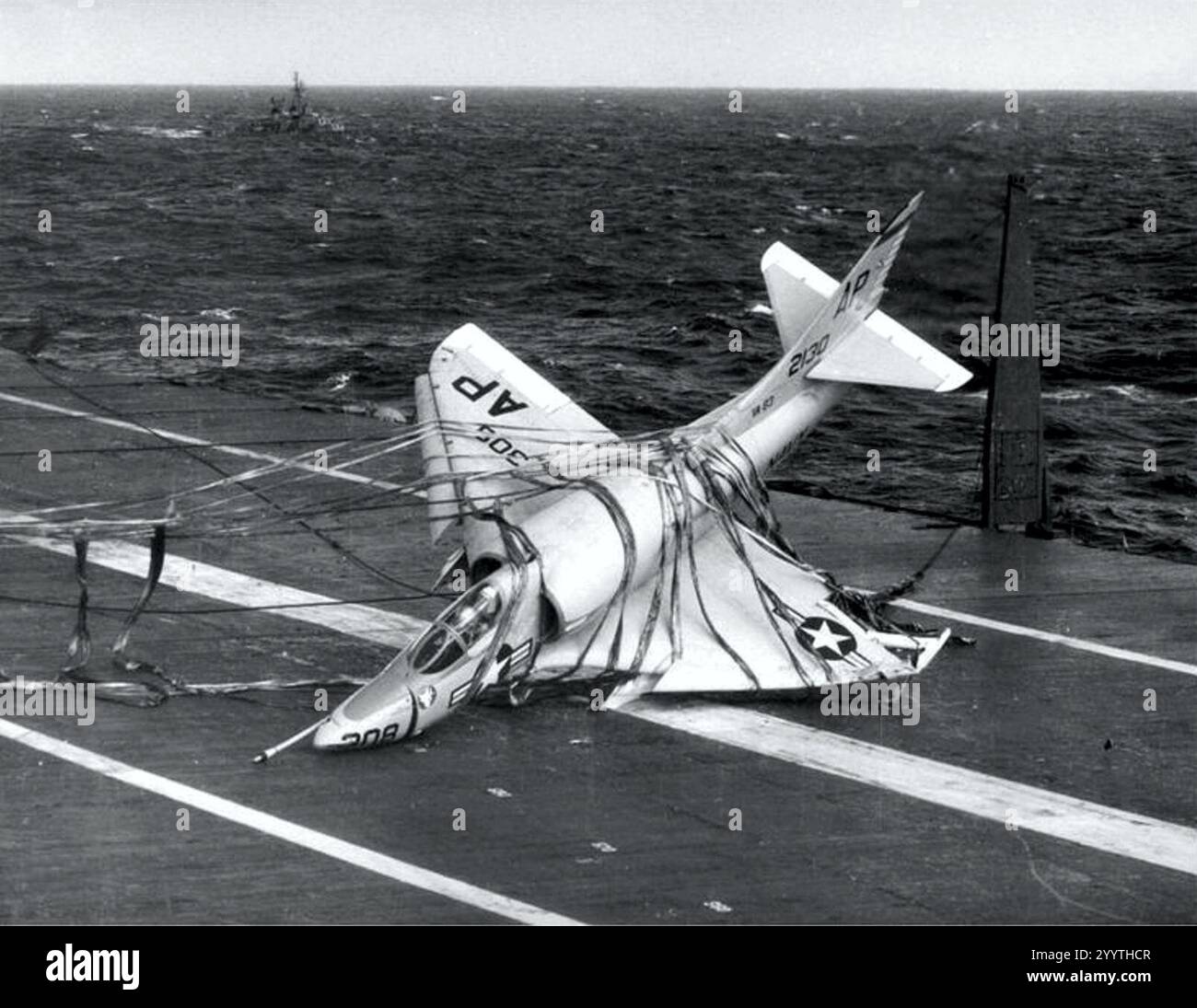 Va 83 Douglas A4D-2 Skyhawk of VA-83 after a crash barrier landing aboard USS ...