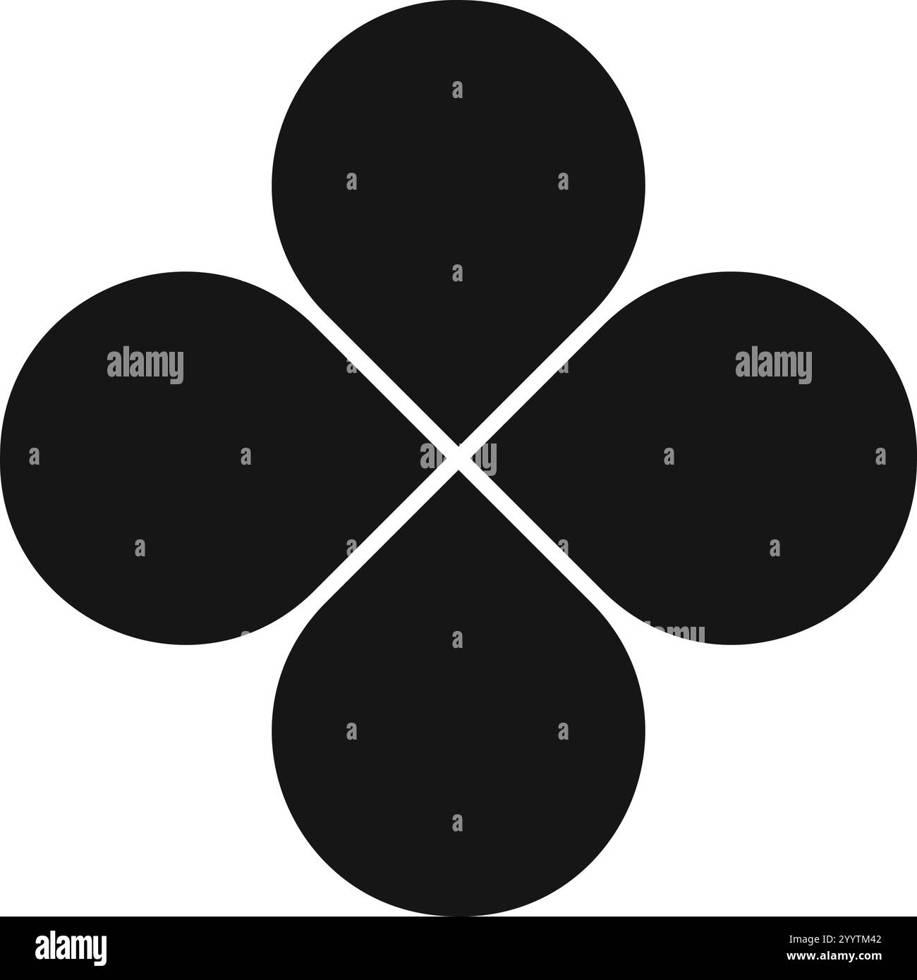 Clover silhouette. Flower diagram with petals. Floral pie chart divided on 4 equal segments in leaf shapes isolated on white background. Template for data presentation. Vector graphic illustration. Stock Vector