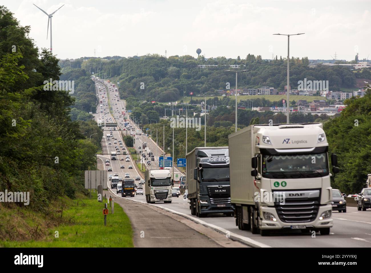 General View Of A Crowded Section Of The A3 Motorway In Blegny The general-view-of-a-crowded-section-of-the-a3-motorway-in-blegny-the