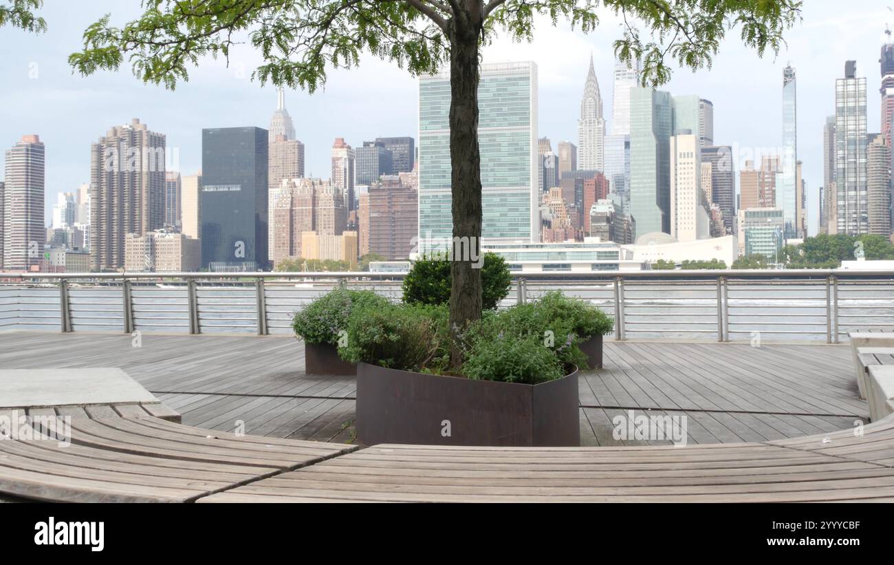 New York City waterfront skyline, Manhattan Midtown buildings ...