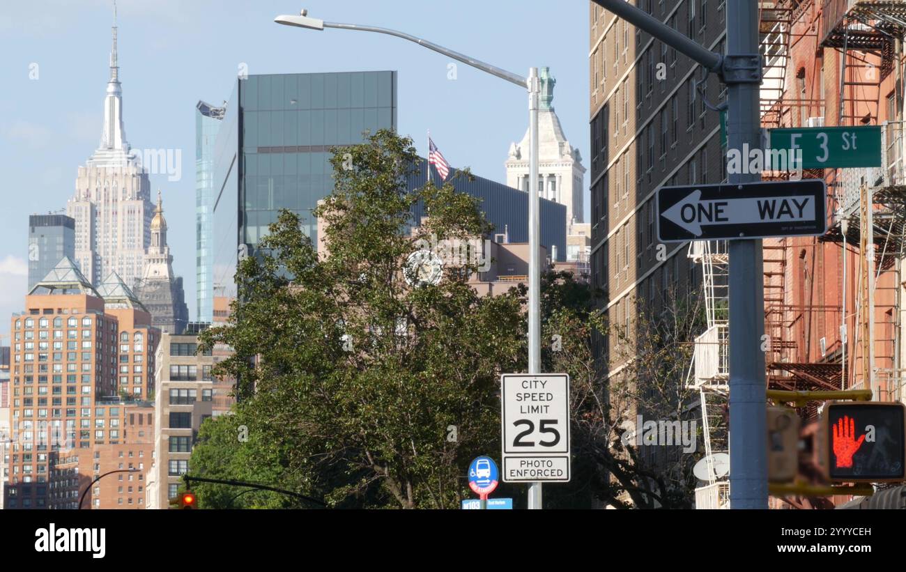 New York City crossroad, street intersection road sign on post. Empire ...