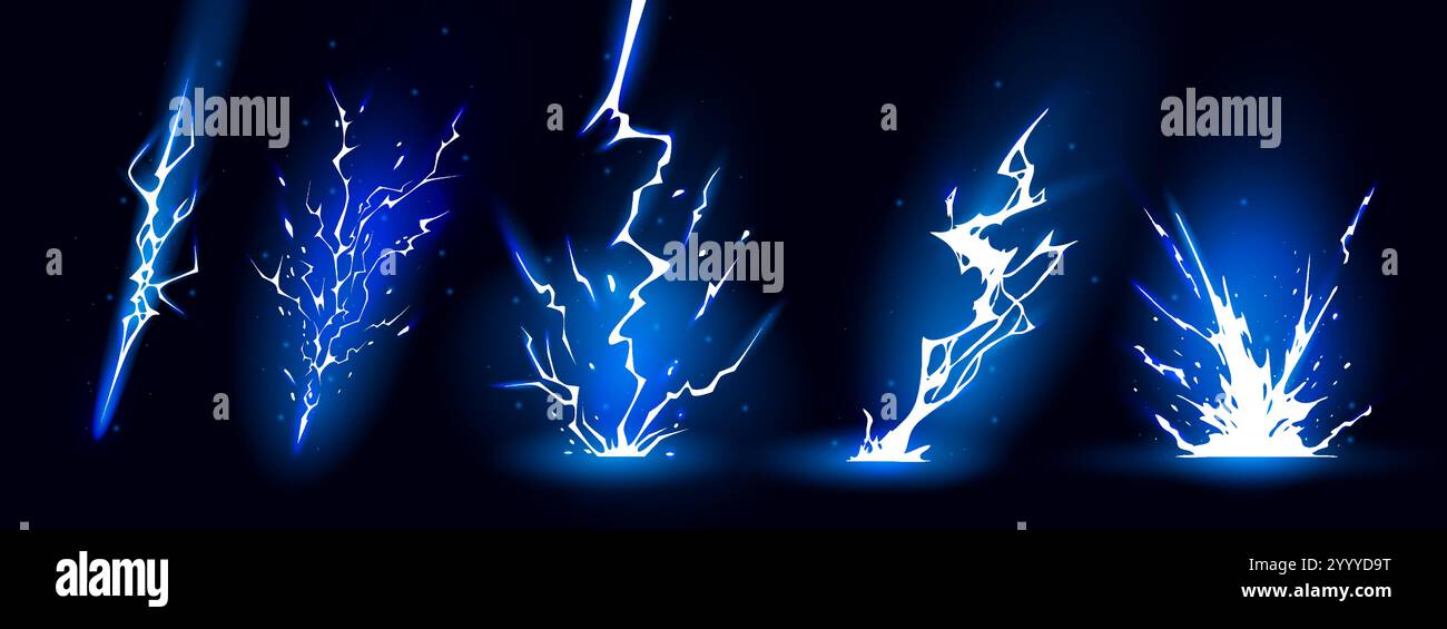 Lightning strike bolt silhouettes sequence vector illustration. Stock Vector