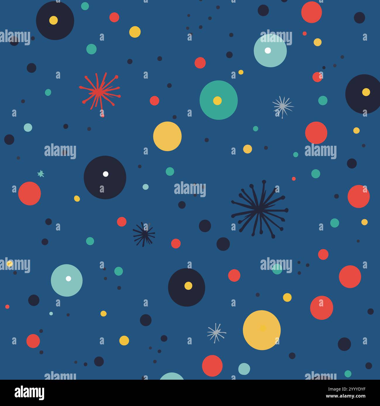 A vibrant and playful pattern featuring various circular shapes in ...