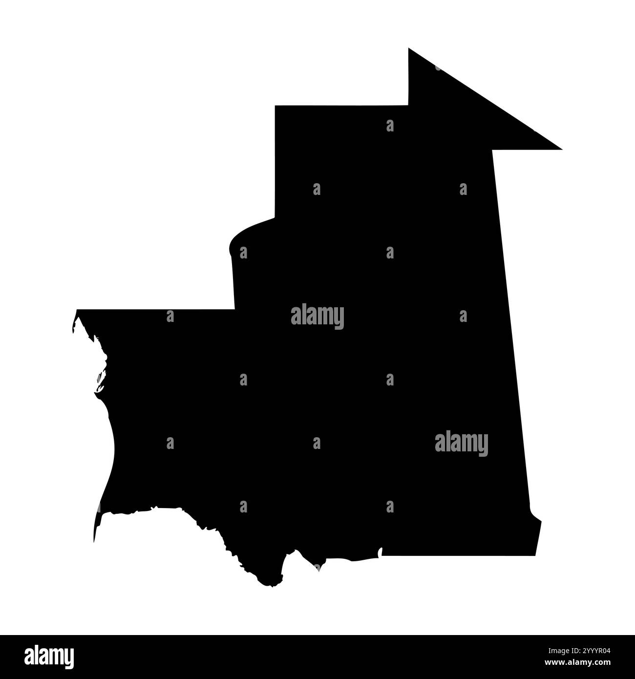 Mauritania high detailed vector representation of country silhouette in solid black on white background. For educational, decorative, or informational use showcasing the national outline. Stock Vector
