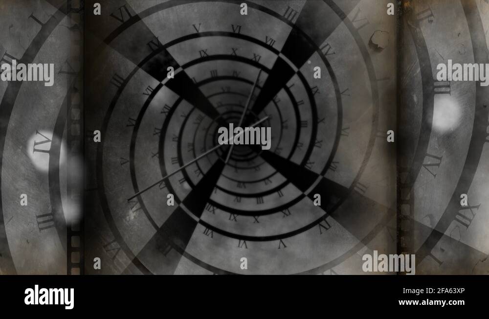 old spiral clock turning and clocks hands running Stock Video Footage