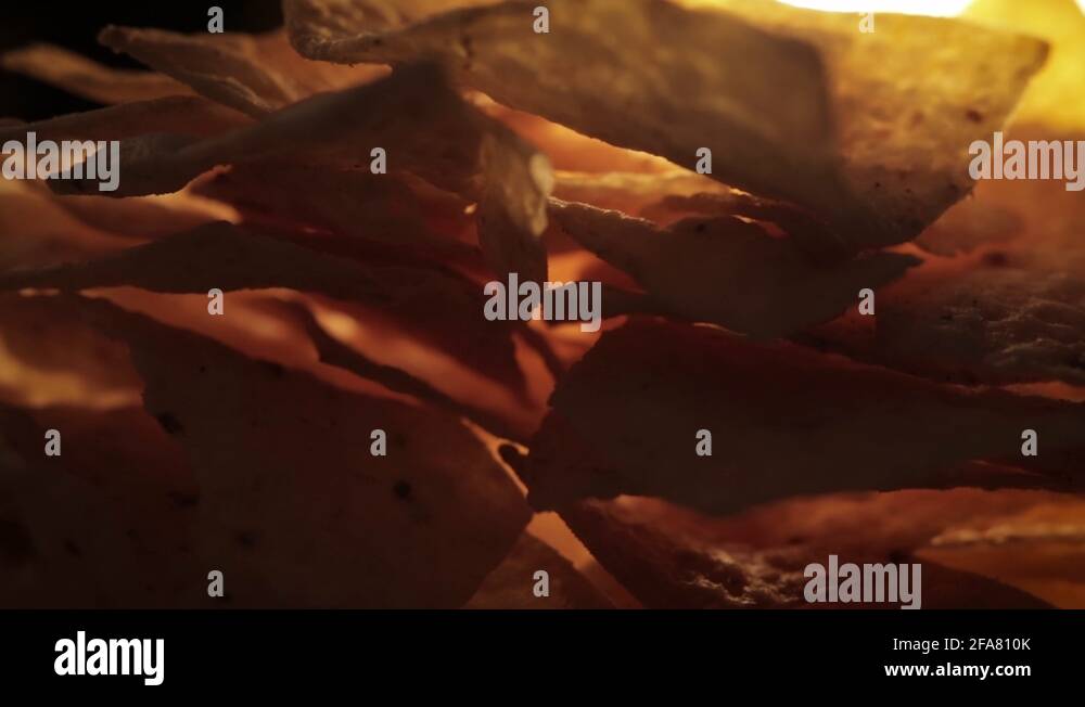 Tortilla chips shot on dolly, and focused closely. Macro restaurant