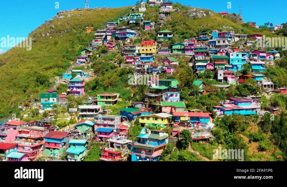 Colorful Houses in aerial view, La Trinidad, Benguet, Philippines Stock