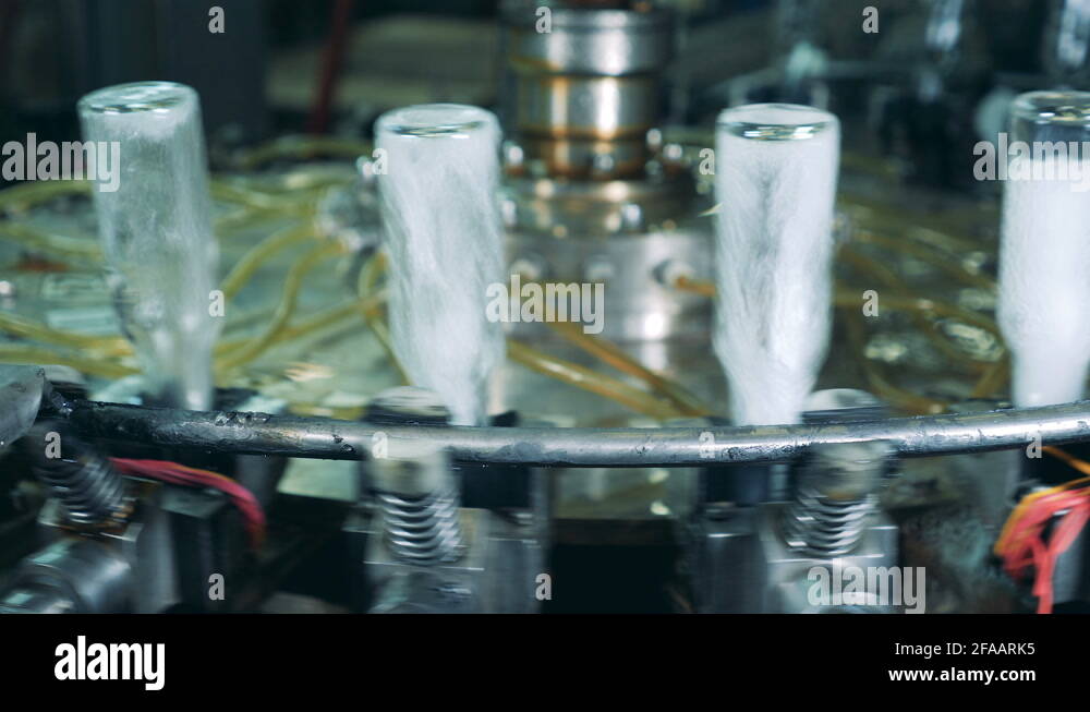 Revolving conveyor and sterilization of empty glass bottles Stock Video