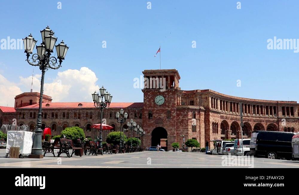 Yerevan republic square clock tower Stock Videos & Footage HD and 4K