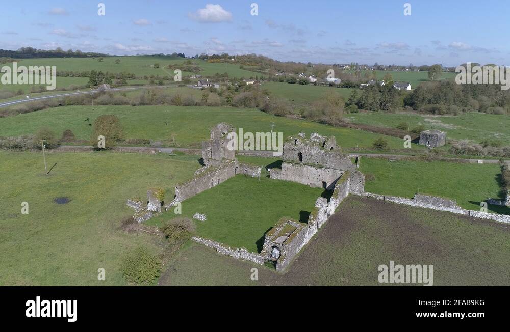 Ballybeg Abbey ruins in Ireland, aerial 4k Stock Video Footage - Alamy