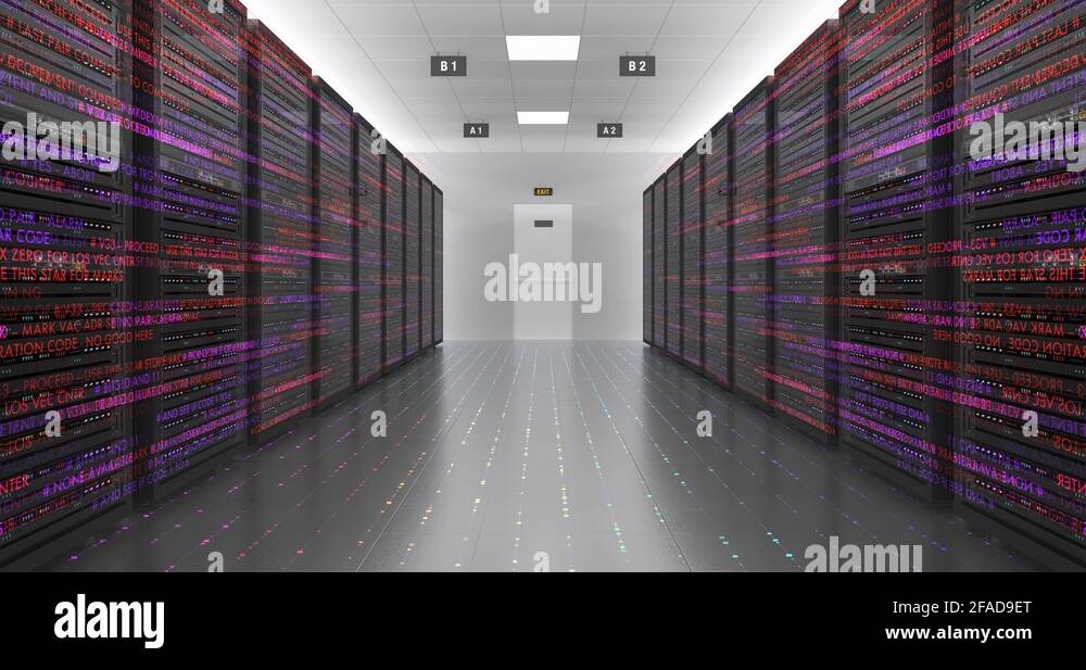 Modern Server Room Environment. Computer Racks All Around Futuristic ...