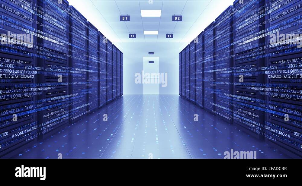 Modern Server Room Environment. Computer Racks All Around Futuristic