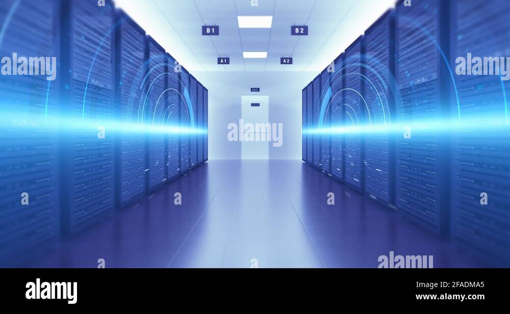 Modern Server Room Environment. Computer Racks All Around Futuristic ...