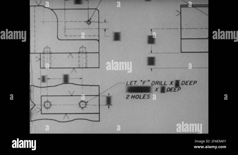 1940s Technical drawing of clamp parts. Clamp closes Stock Video