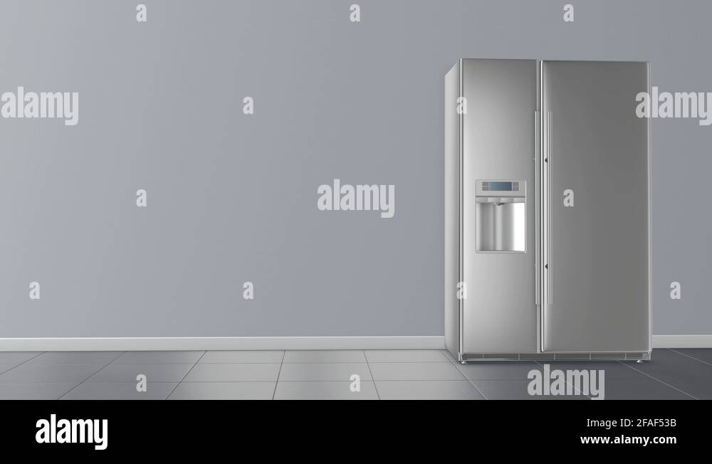 Empty sidebyside refrigerator, opening and closing left side doors