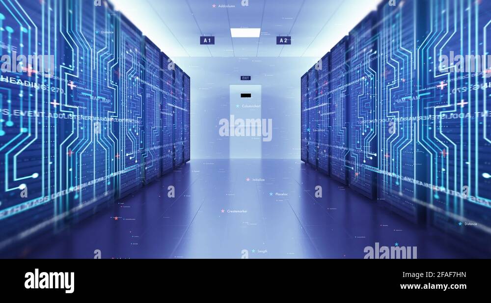 Server Racks In a Modern Data Center. Computer Racks All Around. Loop
