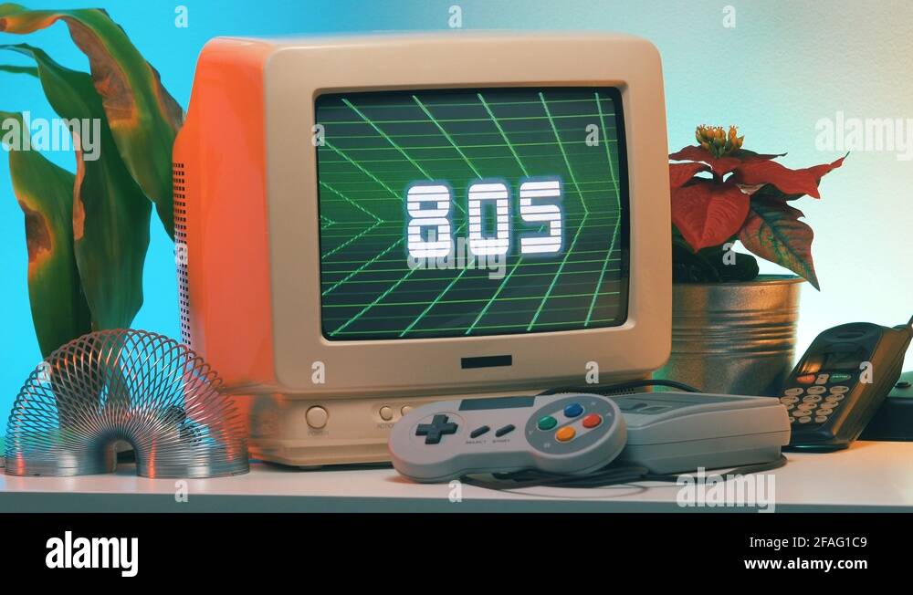 80s Title on Old Vintage TV Computer Screen from 80s 90s Retro Stock ...