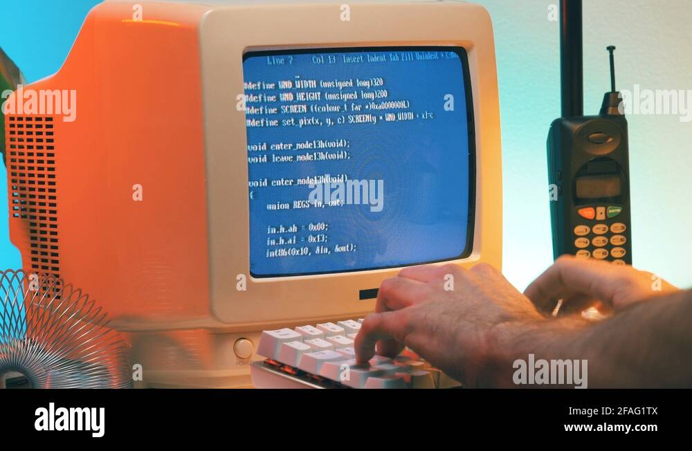 Computer Coding Programming in the 80s 90s on Old Vintage PC Stock ...