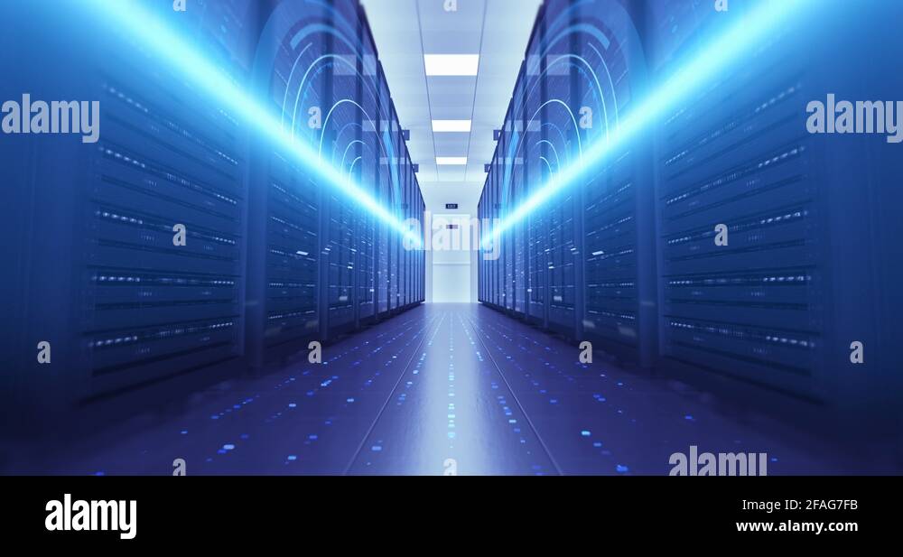 Server Racks In a Modern Data Center. Computer Racks All Around Stock