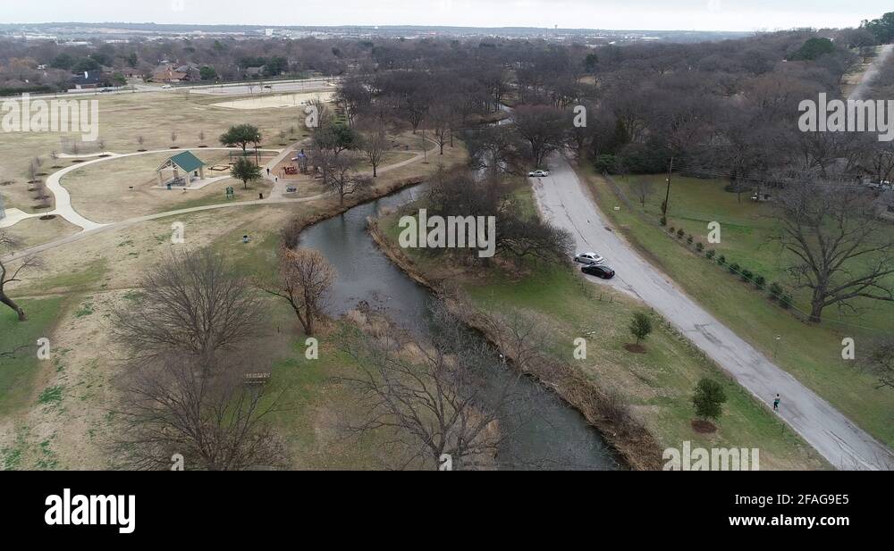 This is an aerial video of Bear Creek Park in Keller Texas Stock Video