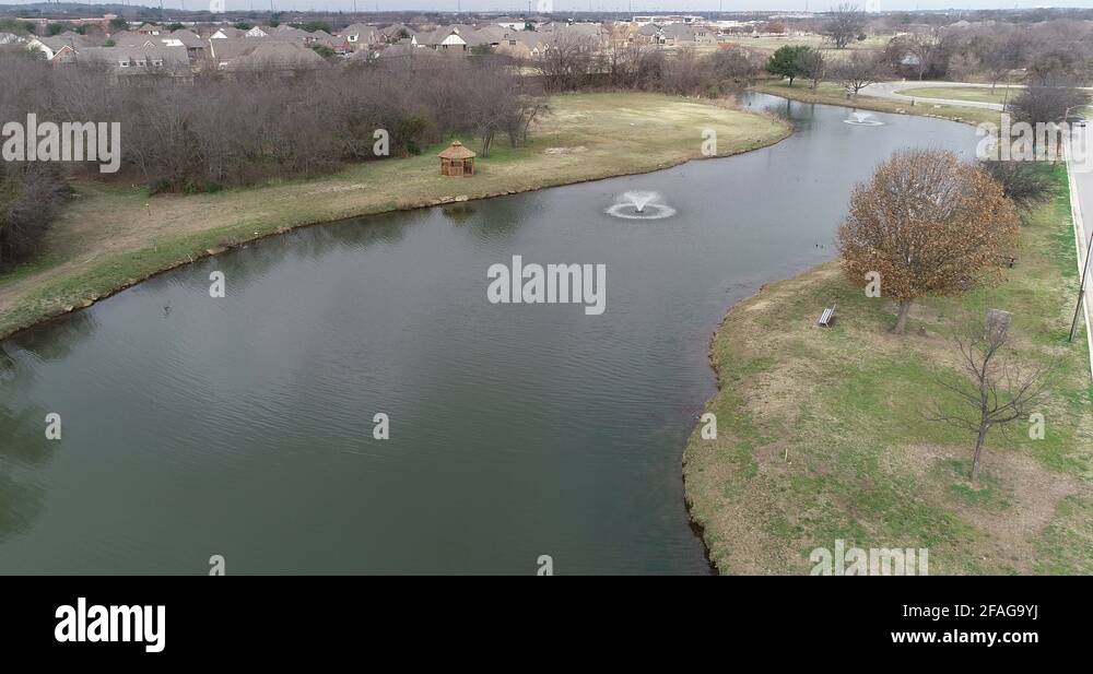 This is an aerial video of Bear Creek Park in Keller Texas Stock Video