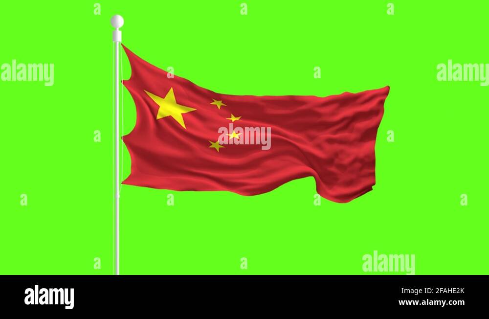 China Flag Waving and Fluttering in front of the green screen Stock Video Footage Alamy