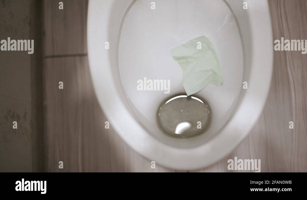 throws toilet paper and flushes the toilet bowl Stock Video Footage Alamy