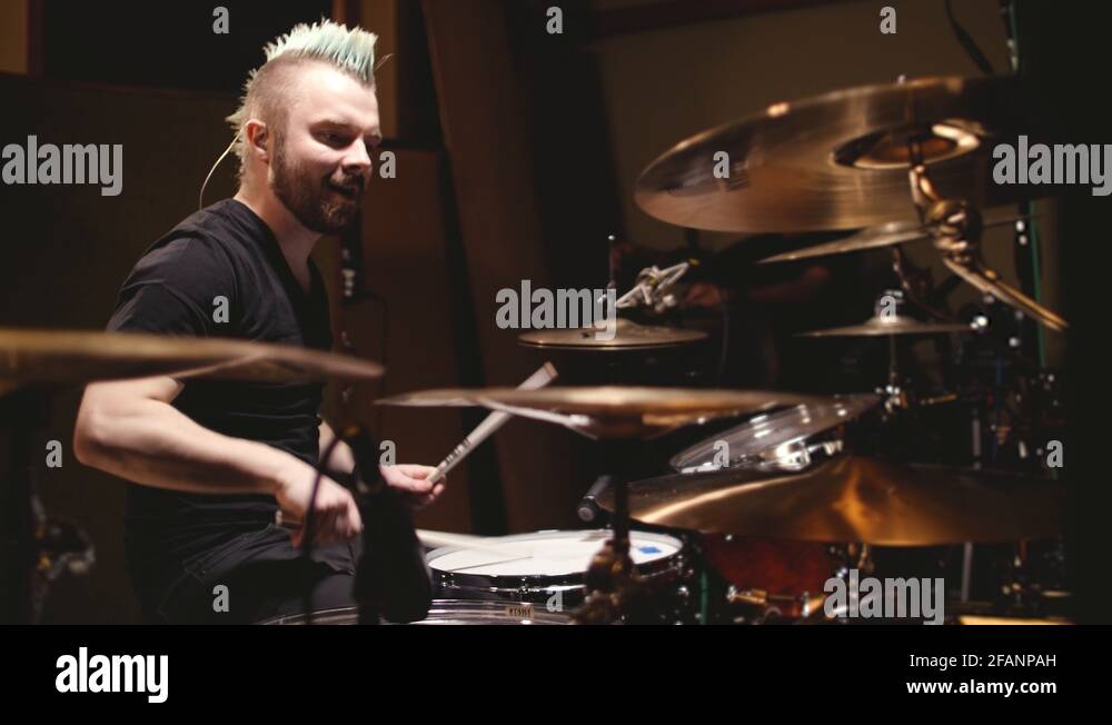 Hard rock drummer performing in a studio setting Stock Video Footage