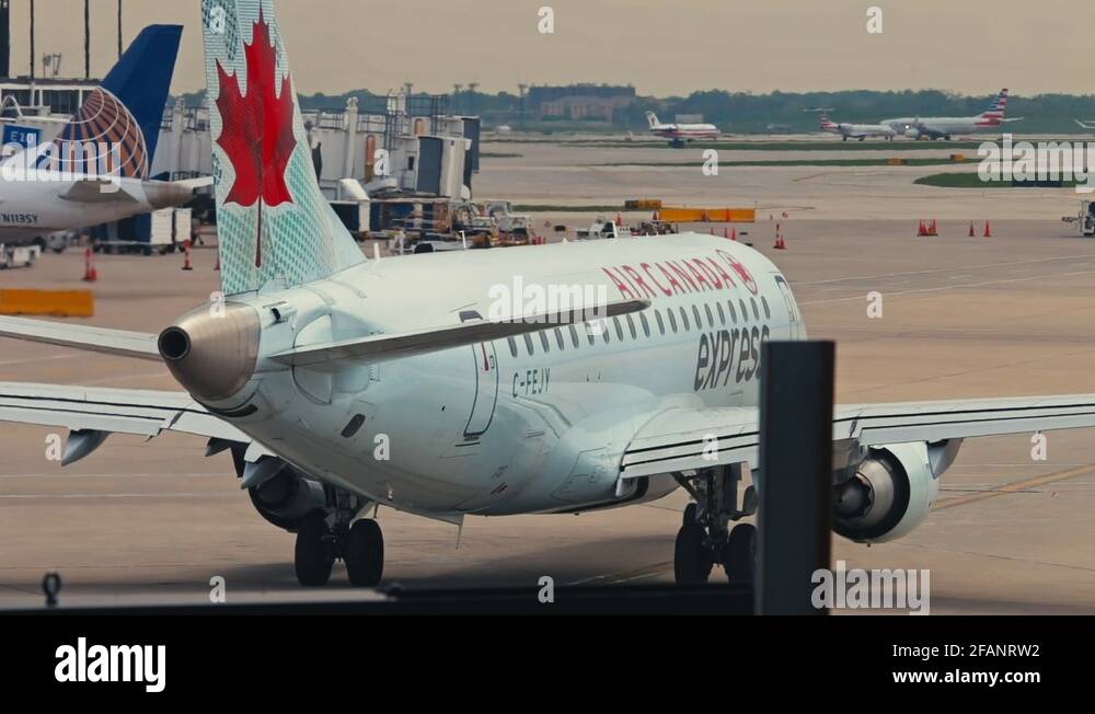 Air Canada jet airliner departing the gate at Chicago O'Hare airport