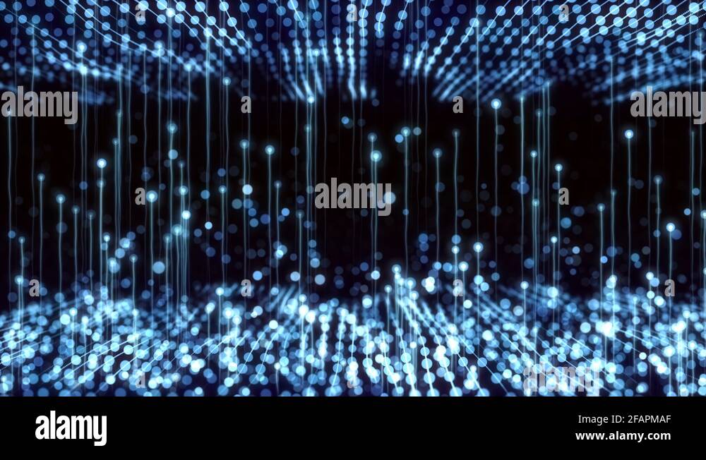 4K Abstract motion background animation shining particles string grid ...