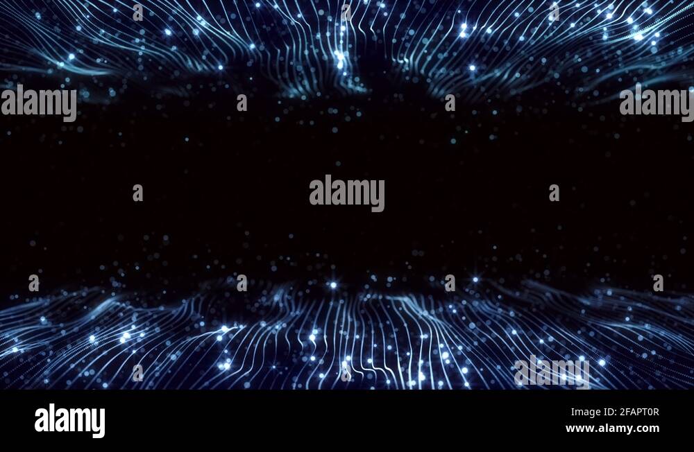 4K Abstract motion background animation shining particles string grid ...