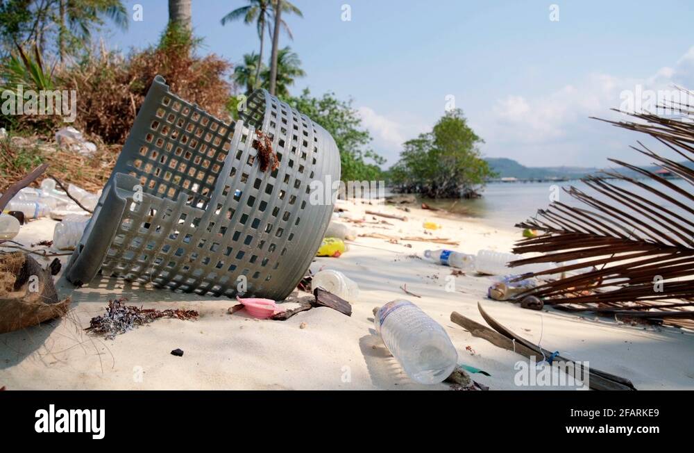 Plastic Debris Pollution On A Paradise Beach In Cambodia Stock Video