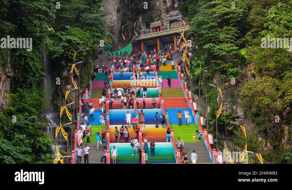 kuala lumpur batu famous colored stairs panorama 4k timelapse malaysia ...
