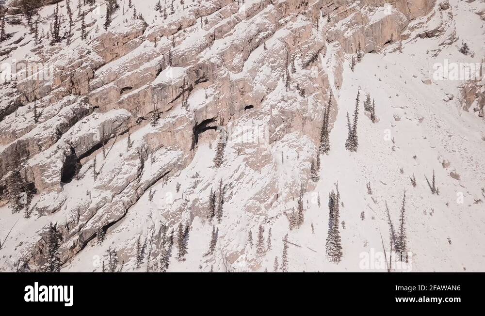 ARIEAL 4K Drone shot of Caves in Canadian Rocky Mountains. Mountain