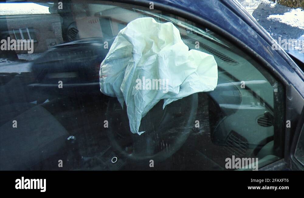 Airbag Exploded at a Car Accident. Car Crash Opened Airbag After Front