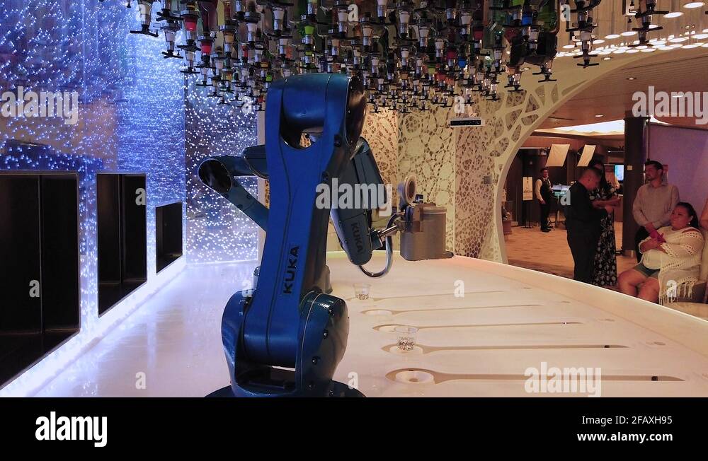 Robot makes drinks on the Royal Caribbean Symphony of the Seas Stock