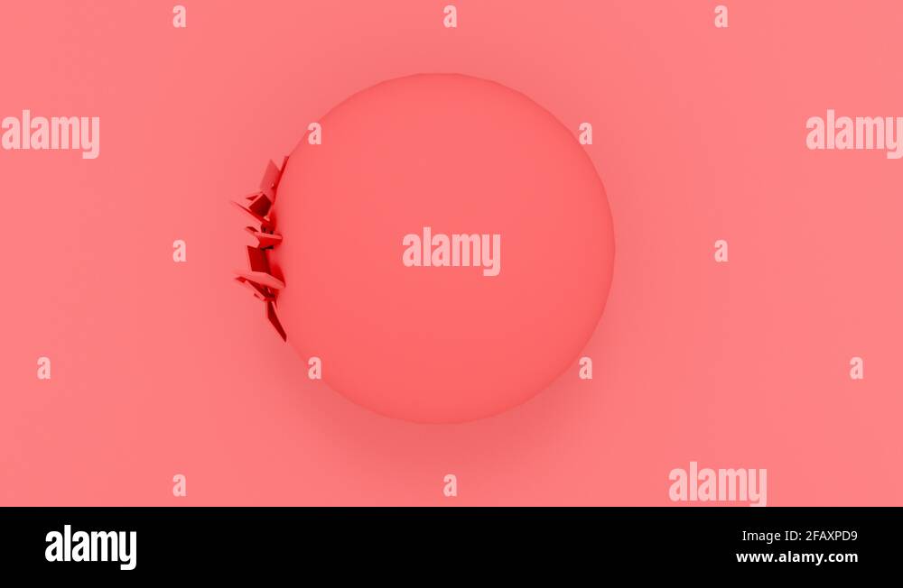 Abstract red ball explosion on pastel background. 3d shapes geometric ...