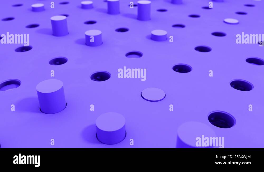 3D shapes cylinder flying intro holes in purple pastel colors. 4k
