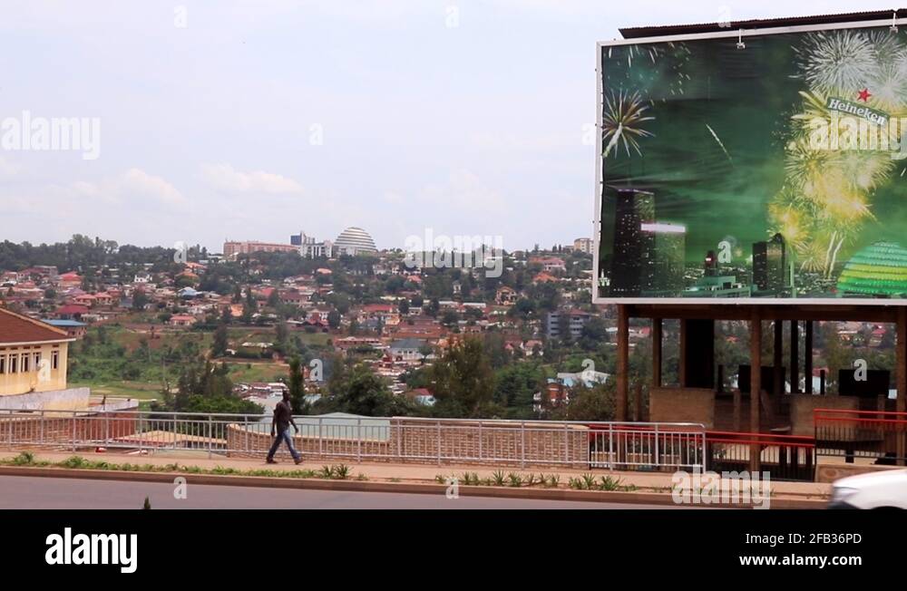 Road traffic on Sonatube Road in Kigali, Rwanda, in March 2019 Stock