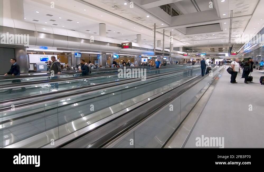 Moving sidewalk in one of the terminals of Denver International Airport
