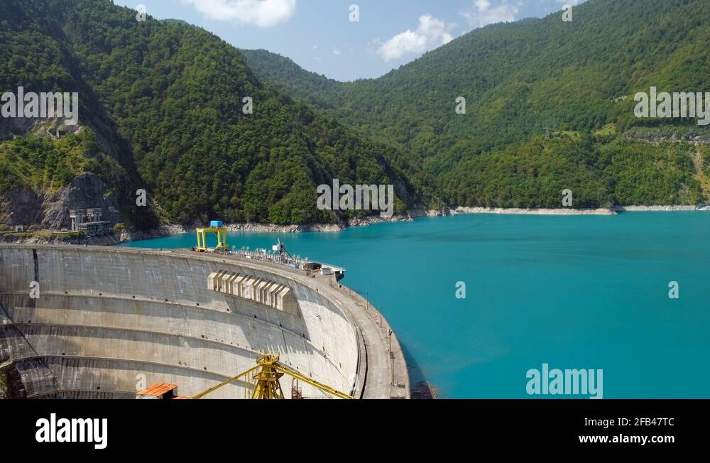 Dam of the Enguri Hydroelectric Power Plant in Stock Video