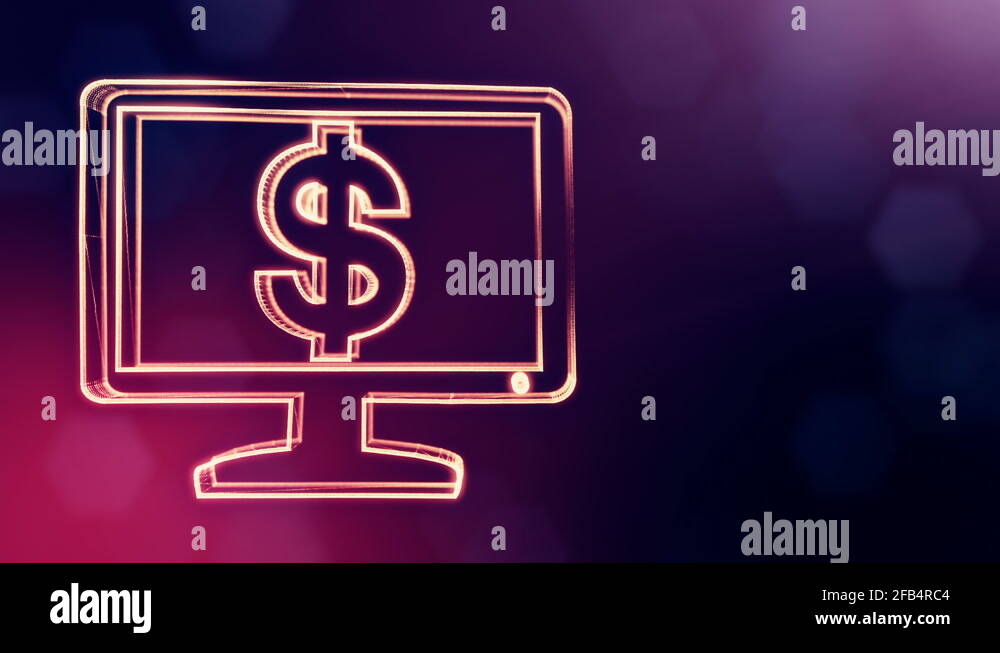 dollar sign in emblem of monitor. Finance background of luminous ...