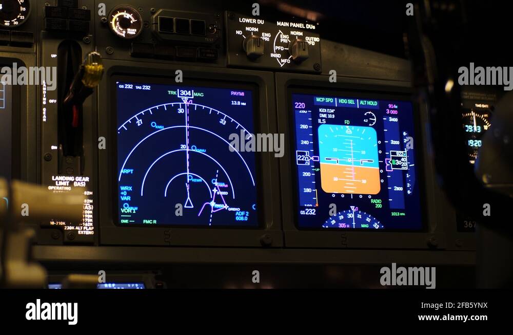 Cockpit of the passenger aircraft in autopilot mode Stock Video Footage