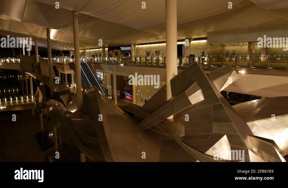 Night time Heathrow Airport Terminal 2 Escalators 4K Stock Video