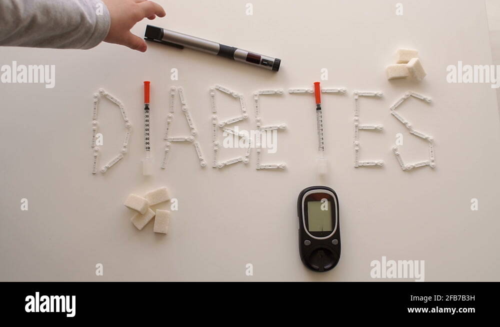 Word DIABETES is from the Lancet, insulin syringe, and a