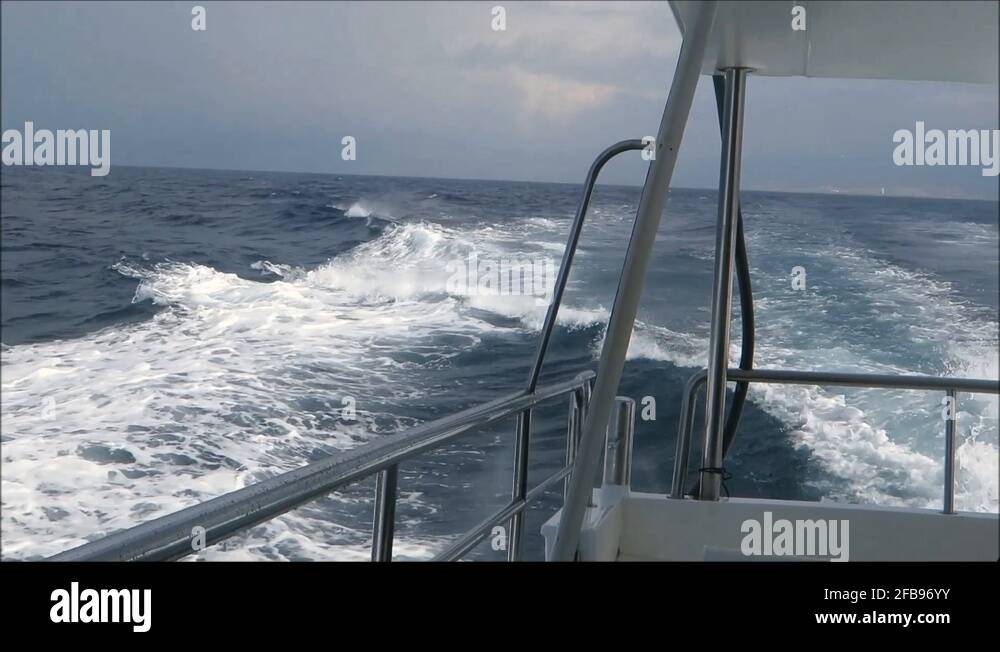 Keel water seen from whale watching fast boat in Strait of Gibraltar